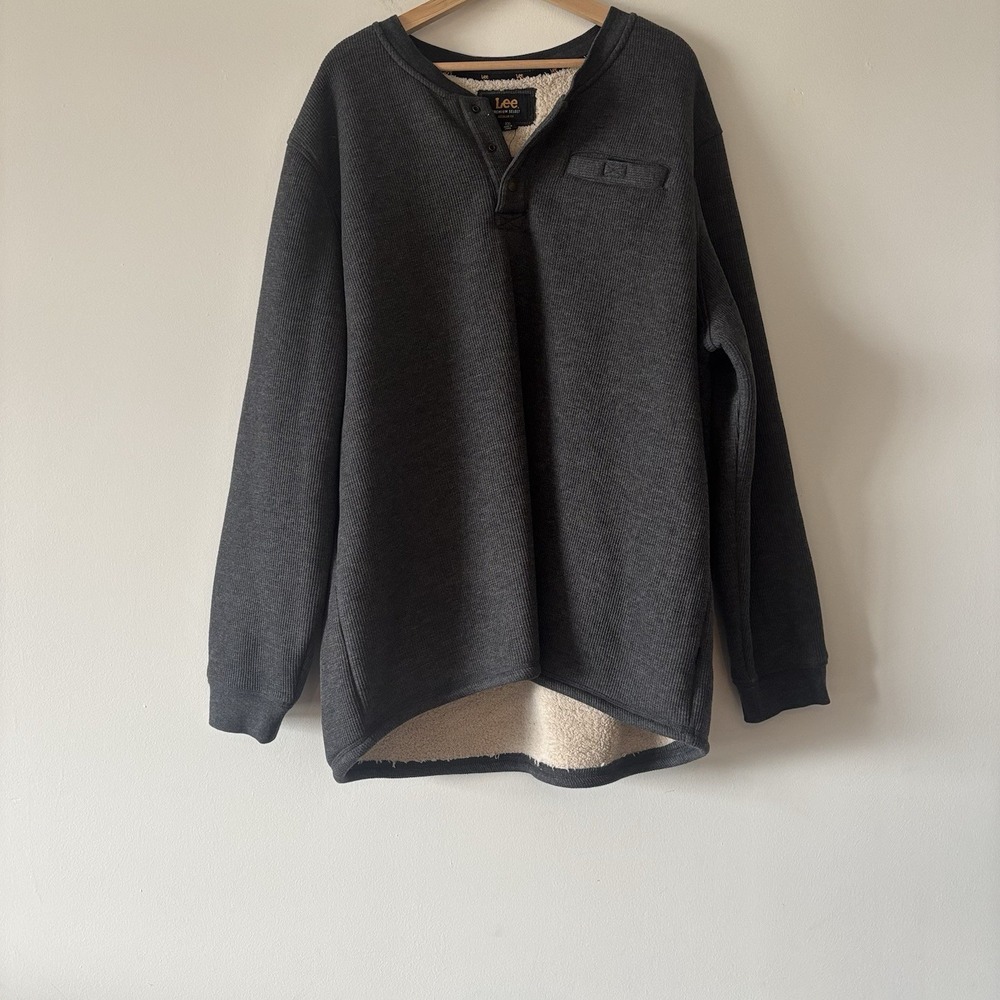 Lee Premium Select Sherpa Henley Pullover Sweatshirt Gray Mens XXL Outdoor NWT